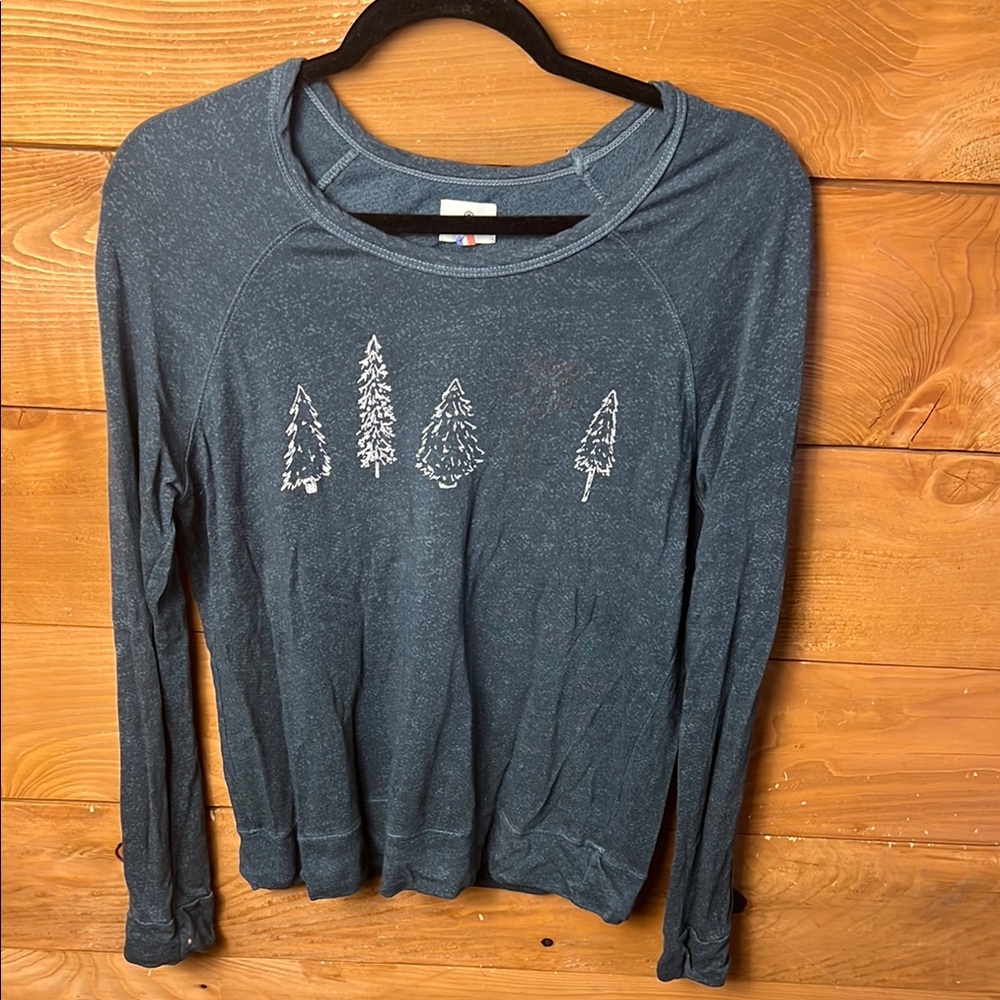 Sundry Christmas Pine Tree Fleece Womens 1/small Long Sleeve Warm Casual Grn/Gry